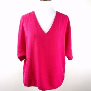 White22 V-neck Boxy Tee Small Hot Pink Dolman Sleeve
